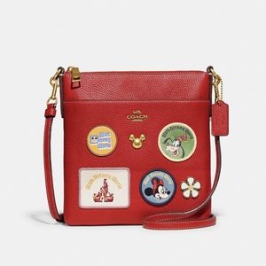 Coach x Disney Kitt Messenger Crossbody, NWT (Brass, Electric Red)
